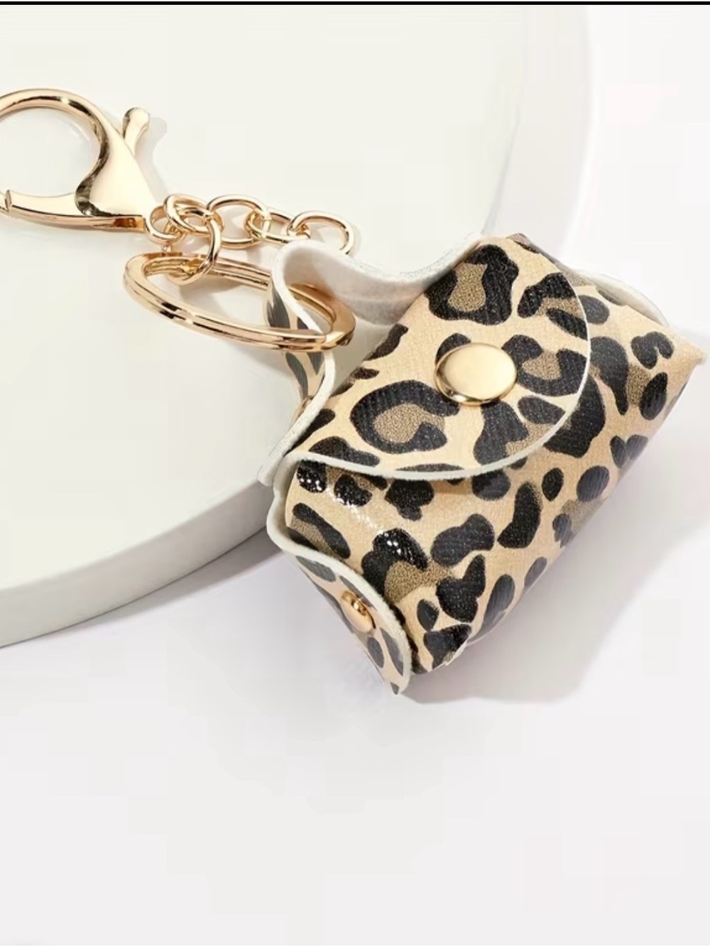 Leopard Print Mini Purse Keychain - Gold Hardware